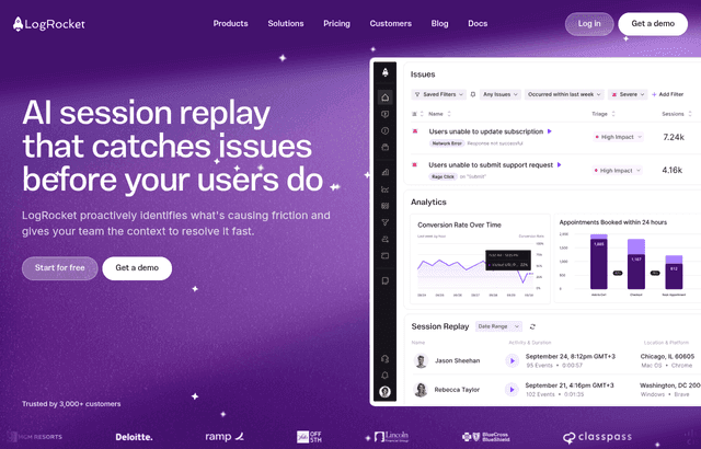 LogRocket product homepage