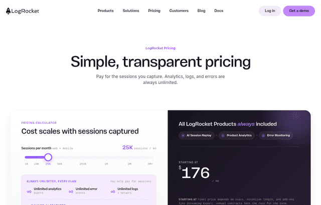 LogRocket pricing and plans