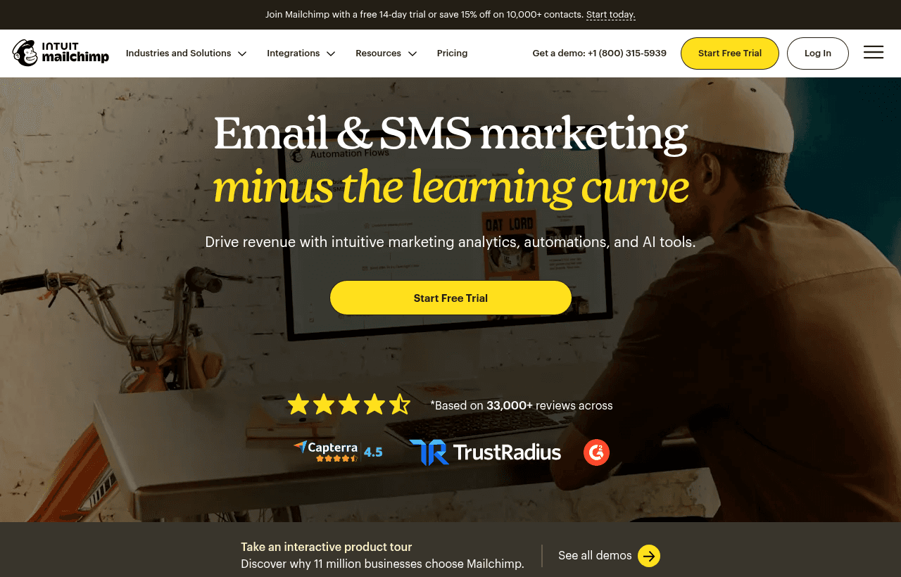 Mailchimp product homepage
