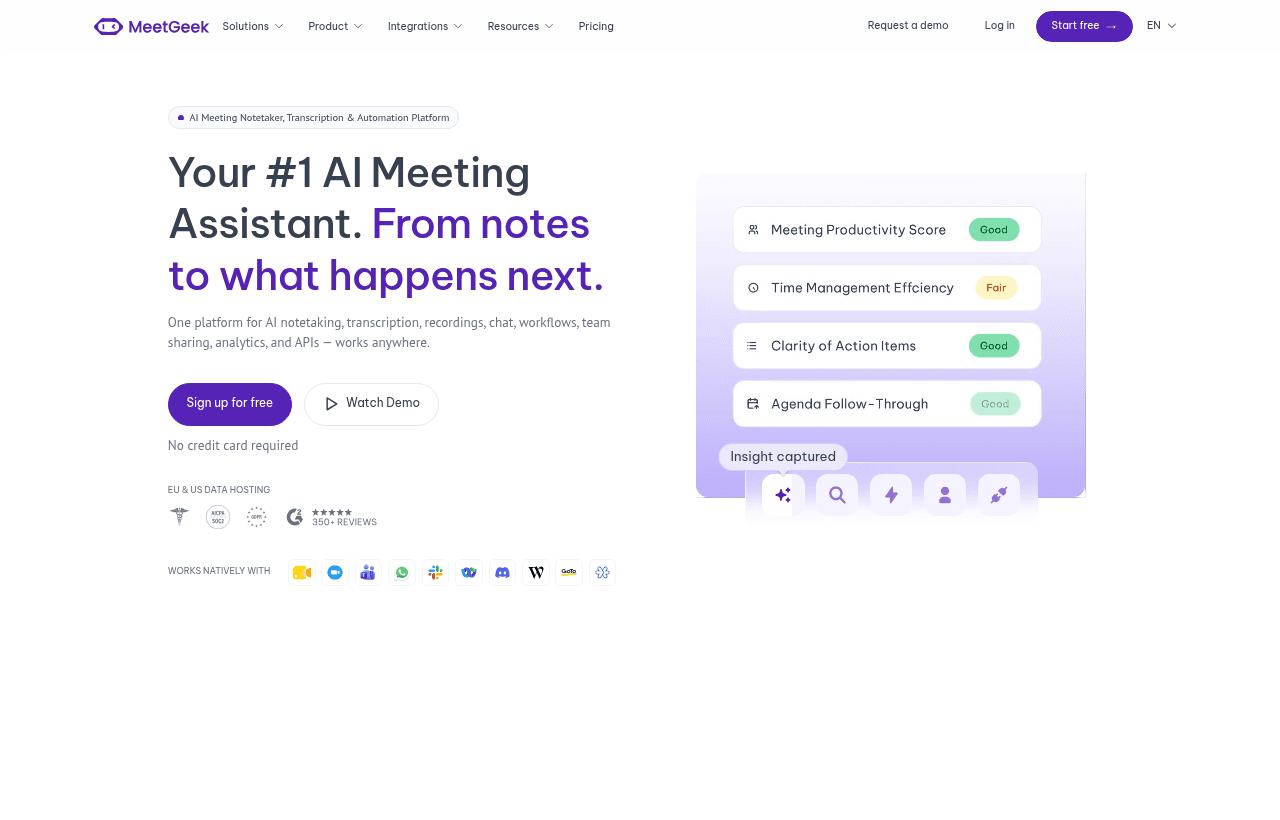 MeetGeek product homepage
