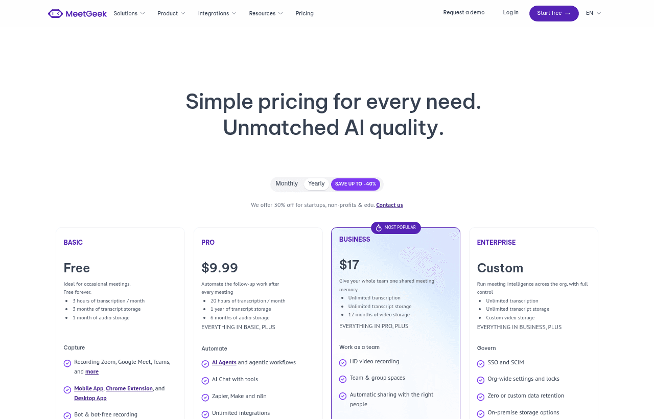 MeetGeek pricing and plans