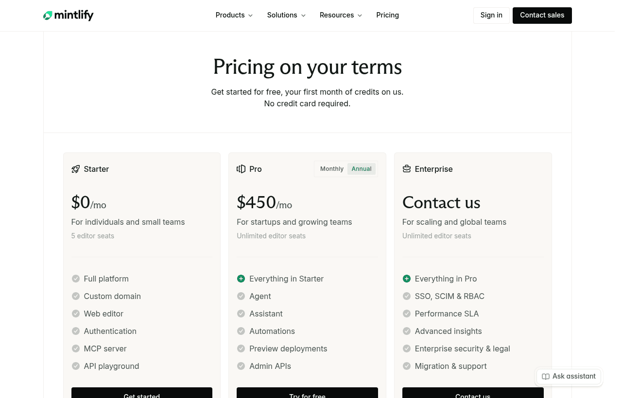 Mintlify pricing and plans