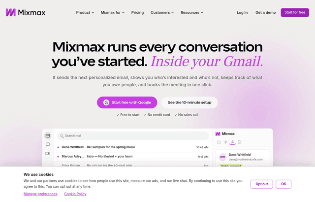 Mixmax product homepage