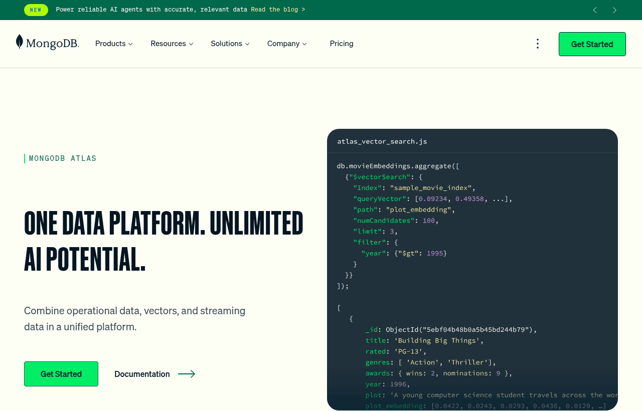MongoDB product homepage