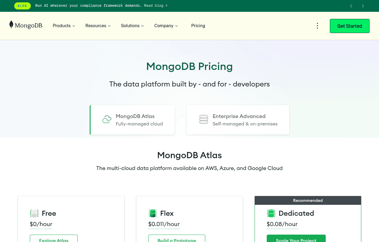 MongoDB pricing and plans