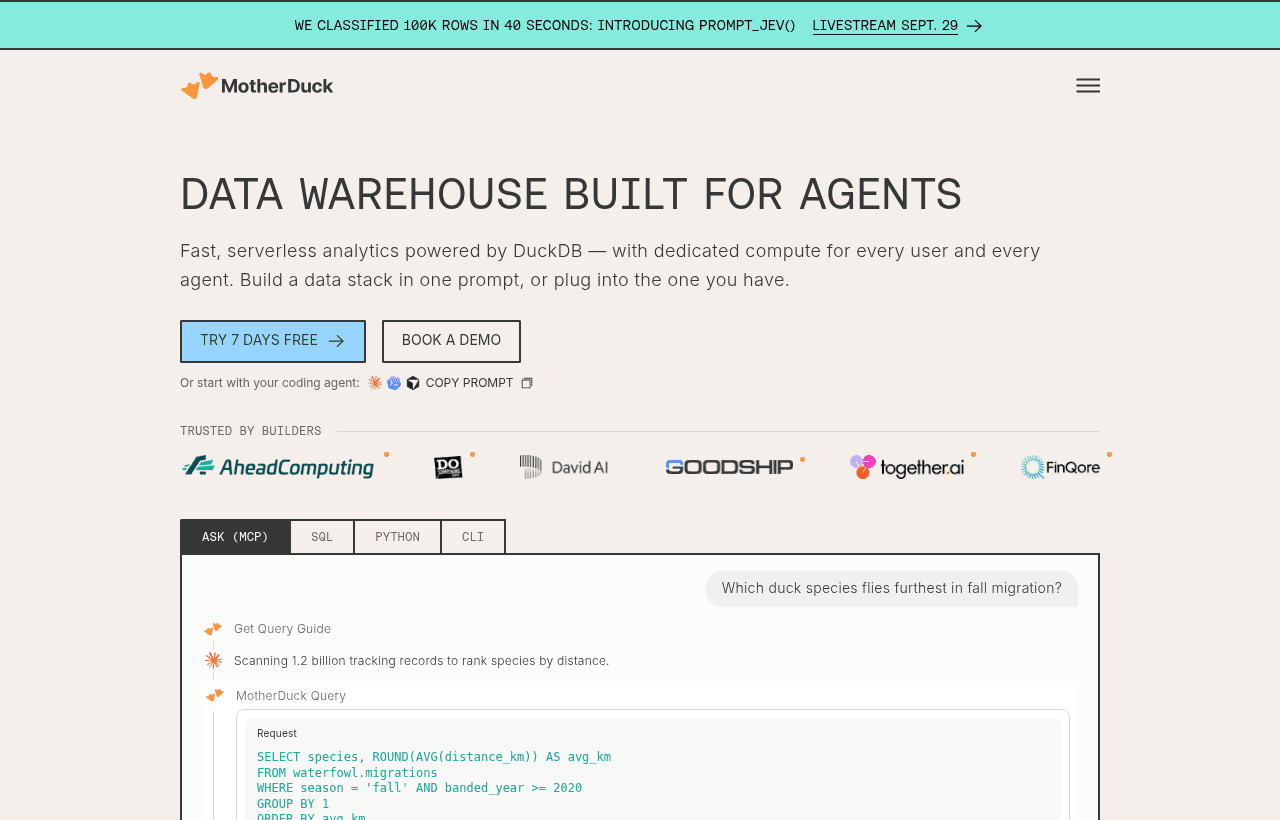 MotherDuck product homepage