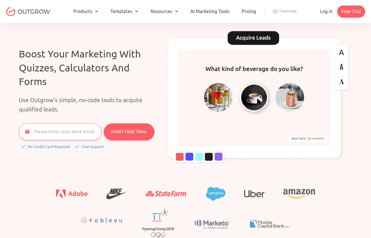 Outgrow product homepage