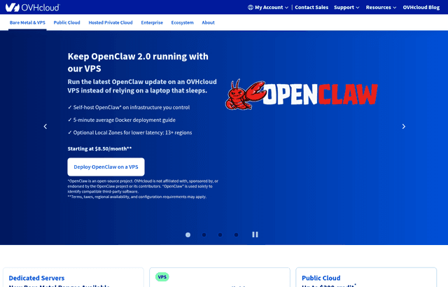 OVHcloud product homepage