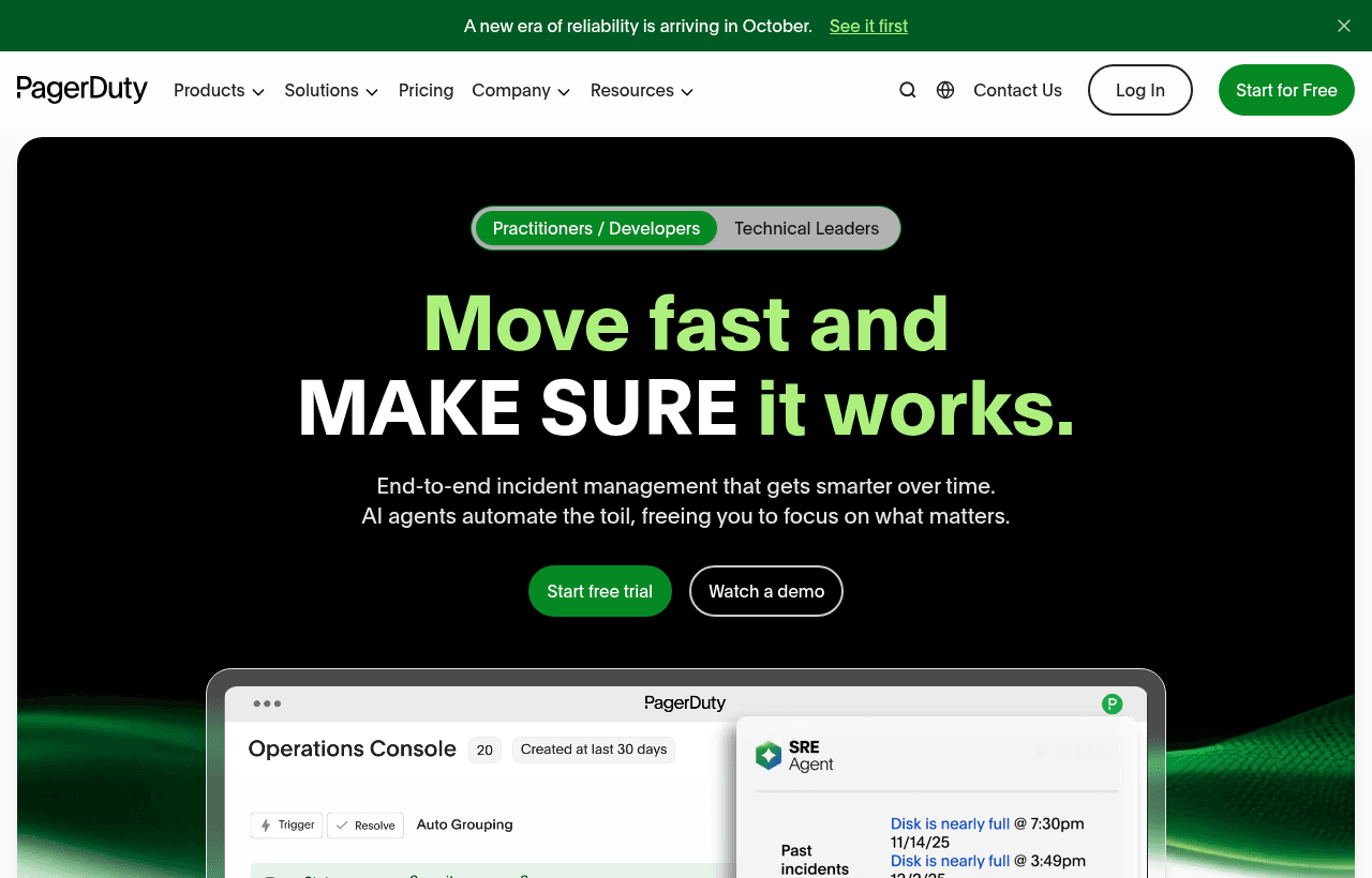 Pagerduty product homepage