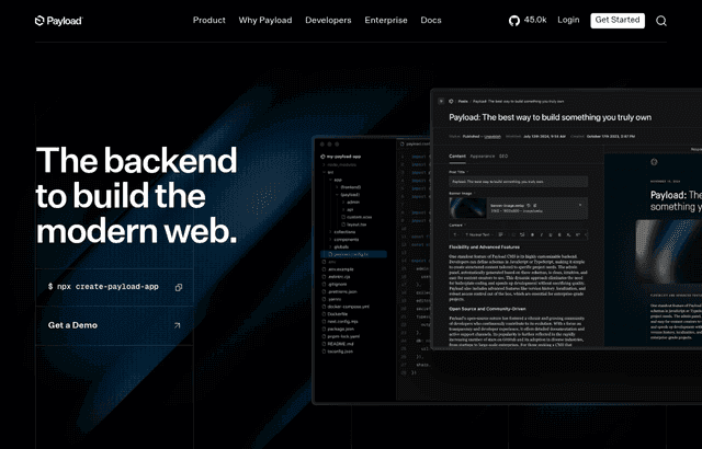Payload CMS product homepage