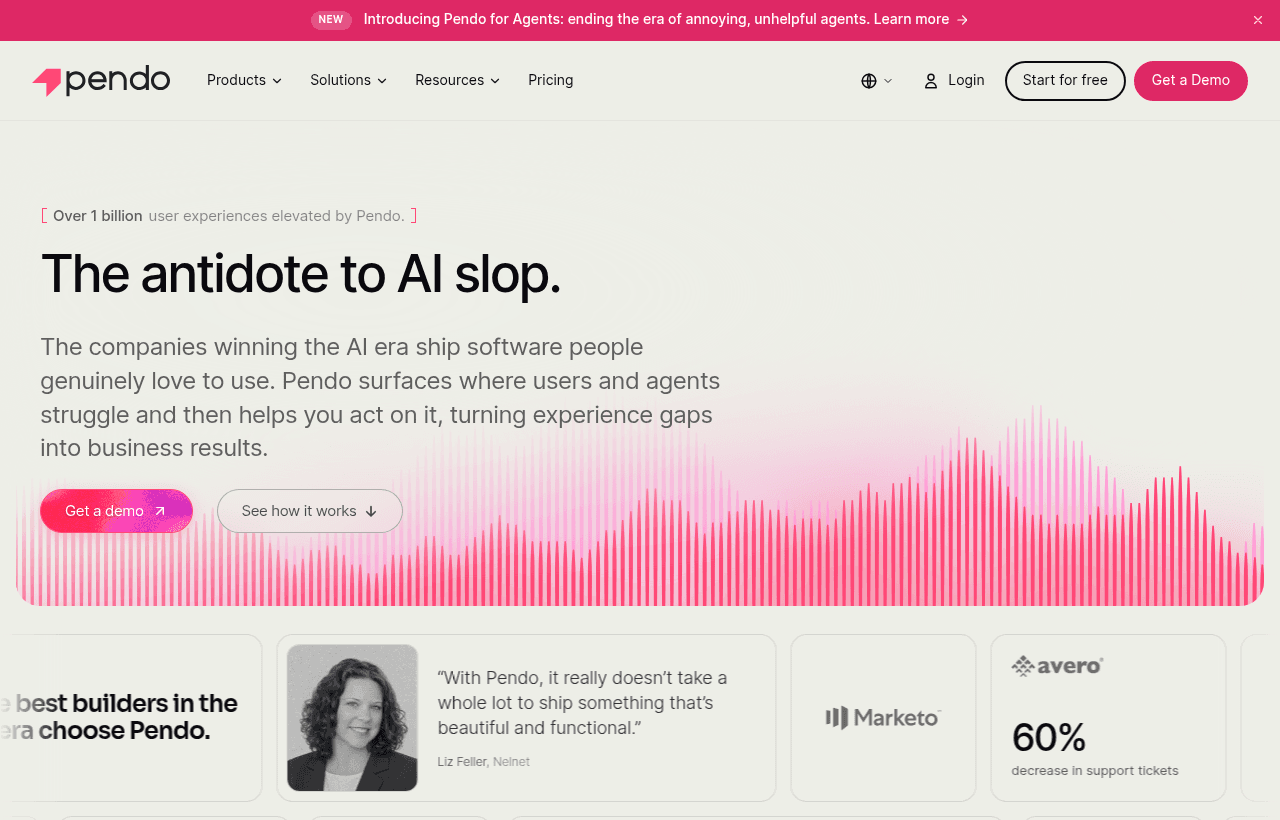 Pendo product homepage
