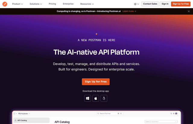 Postman product homepage