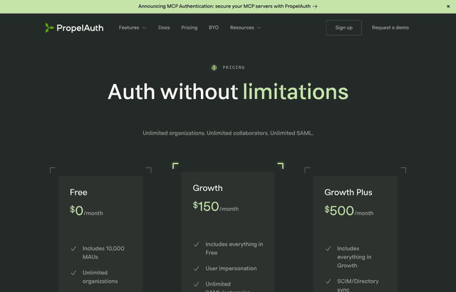 PropelAuth pricing and plans