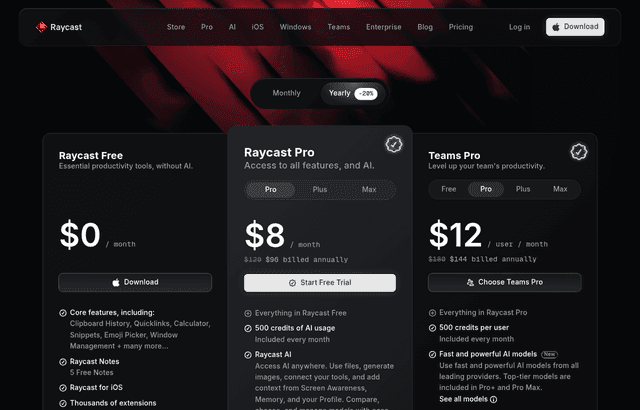 Raycast pricing and plans