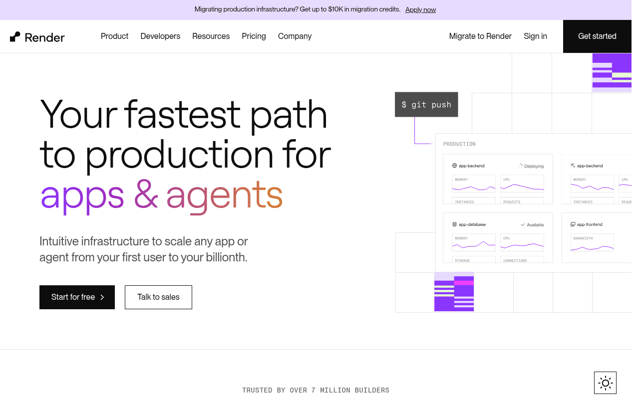 Render product homepage