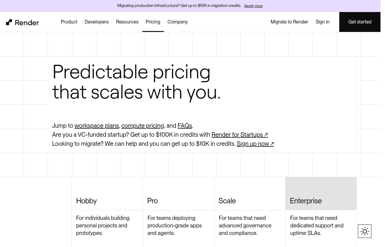 Render pricing and plans