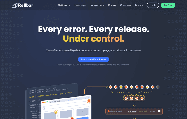 Rollbar product homepage