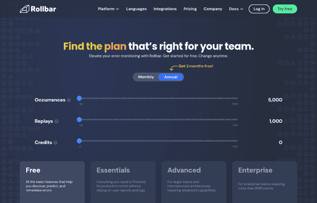 Rollbar pricing and plans