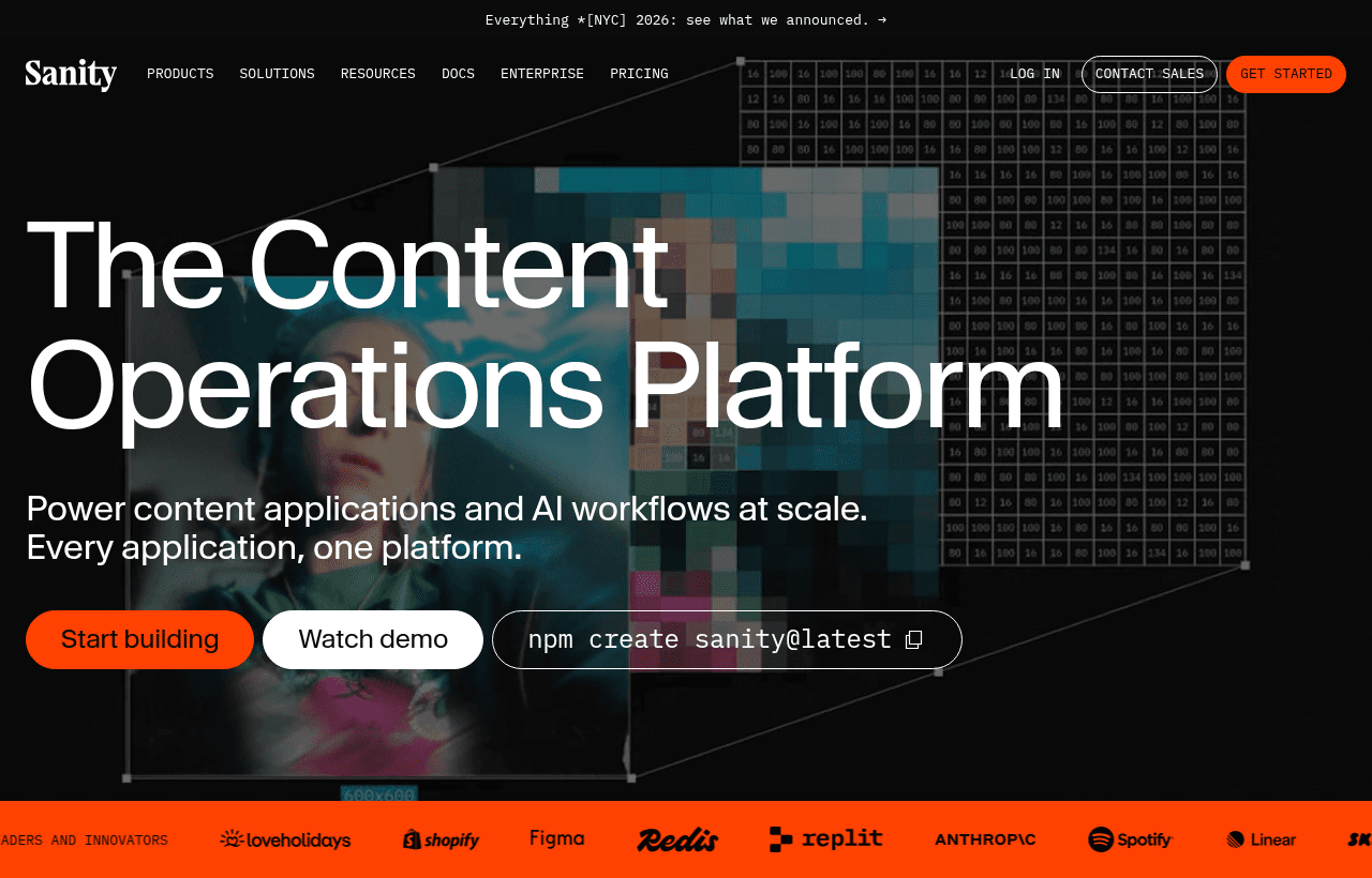 Sanity product homepage
