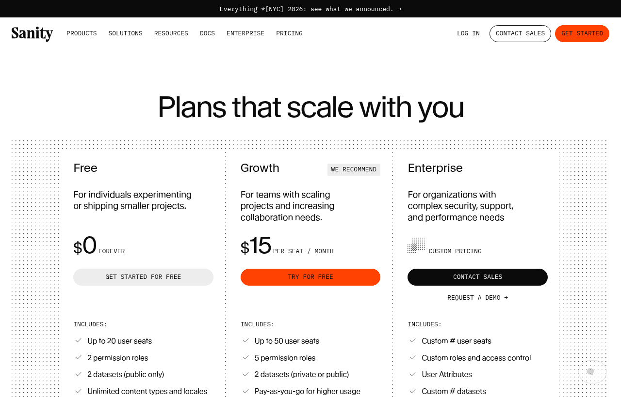 Sanity pricing and plans