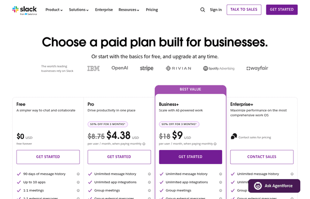 Slack pricing and plans