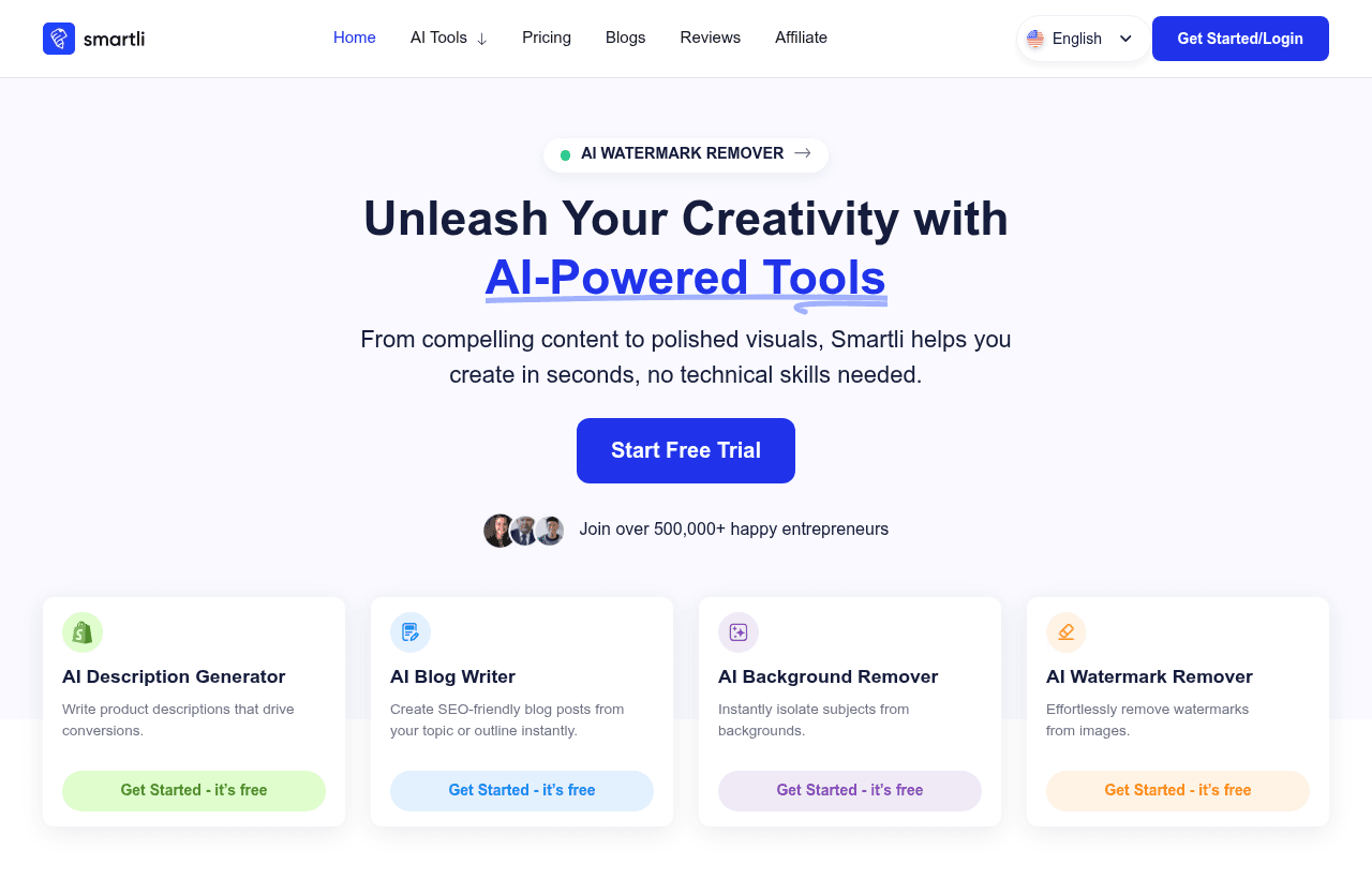 Smartli product homepage