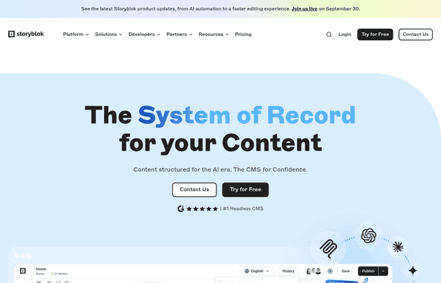 Storyblok product homepage