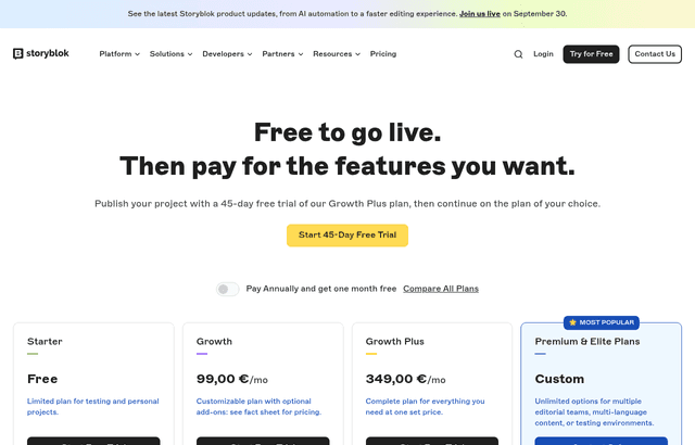 Storyblok pricing and plans