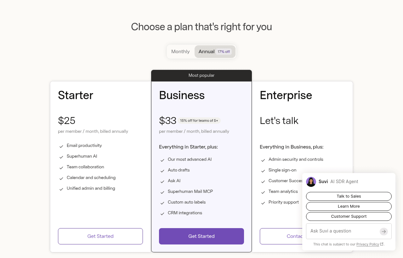 Superhuman pricing and plans