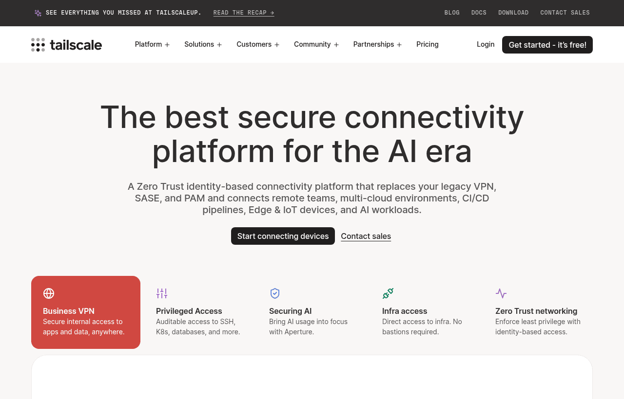 Tailscale product homepage