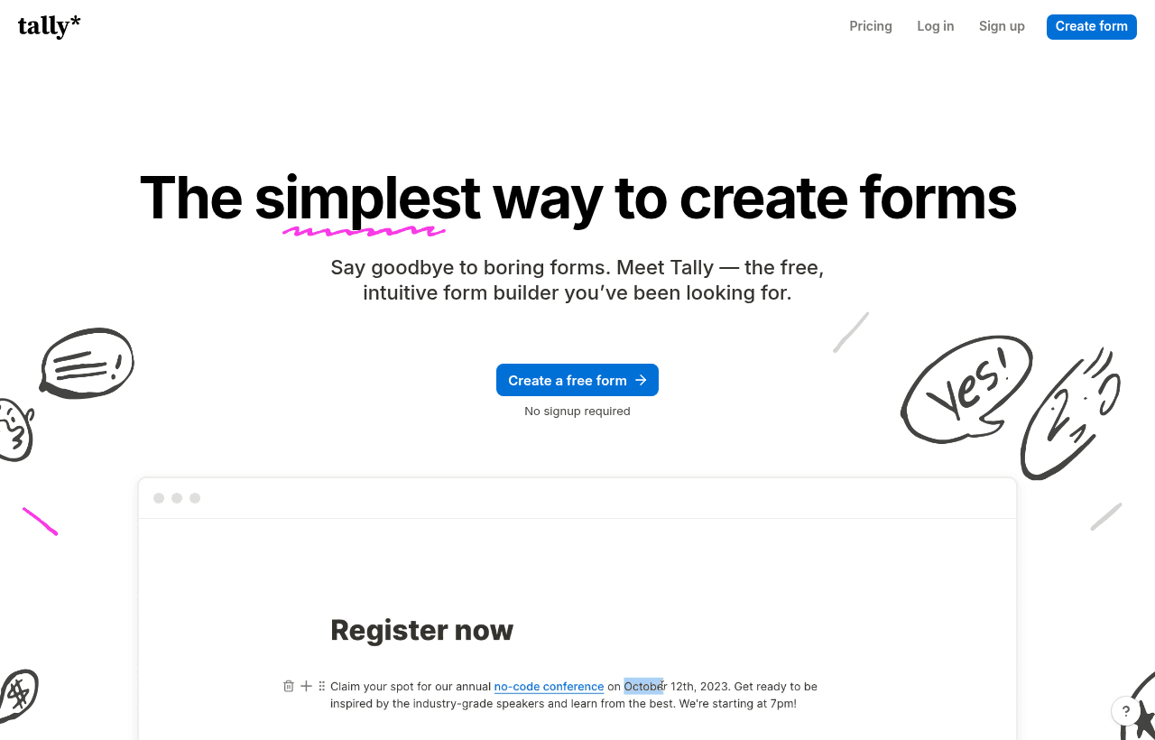 Tally product homepage