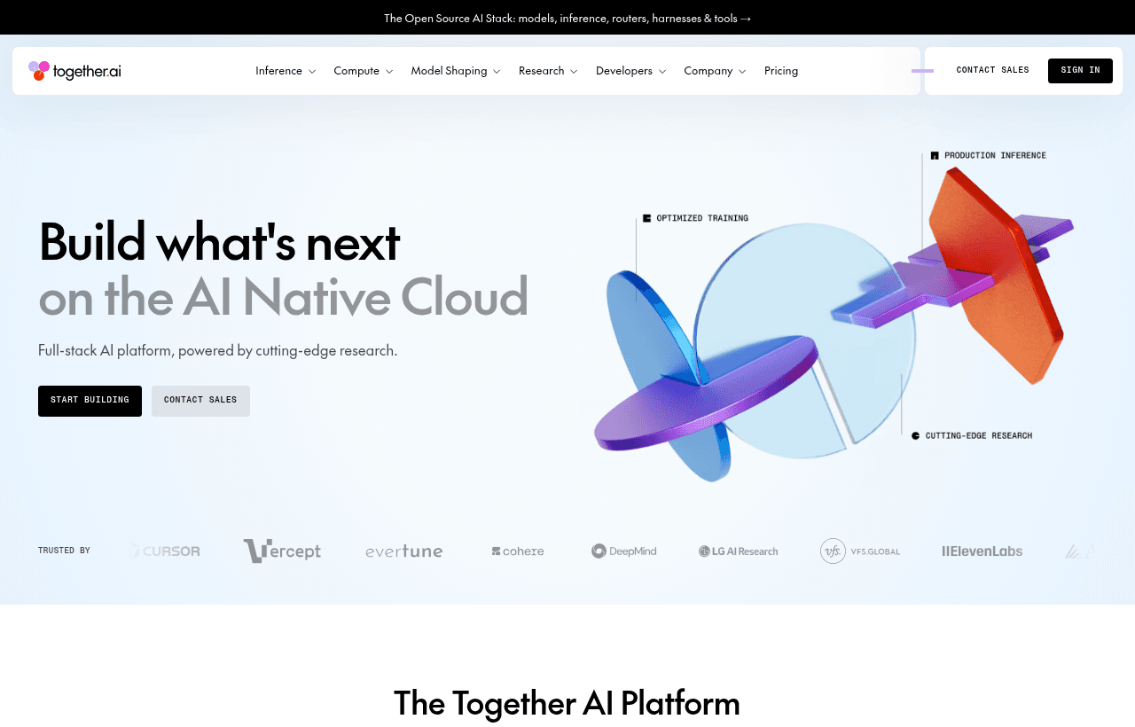 Together AI product homepage