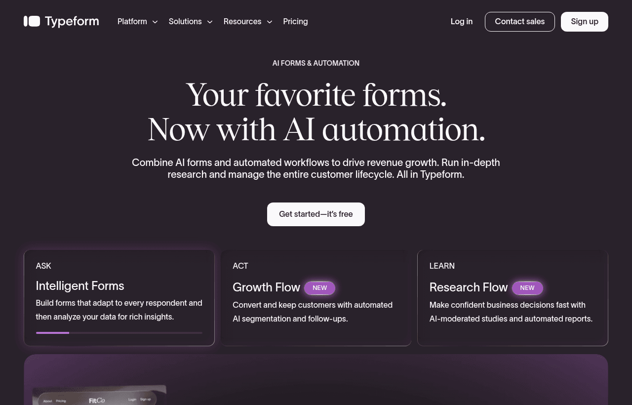 Typeform product homepage
