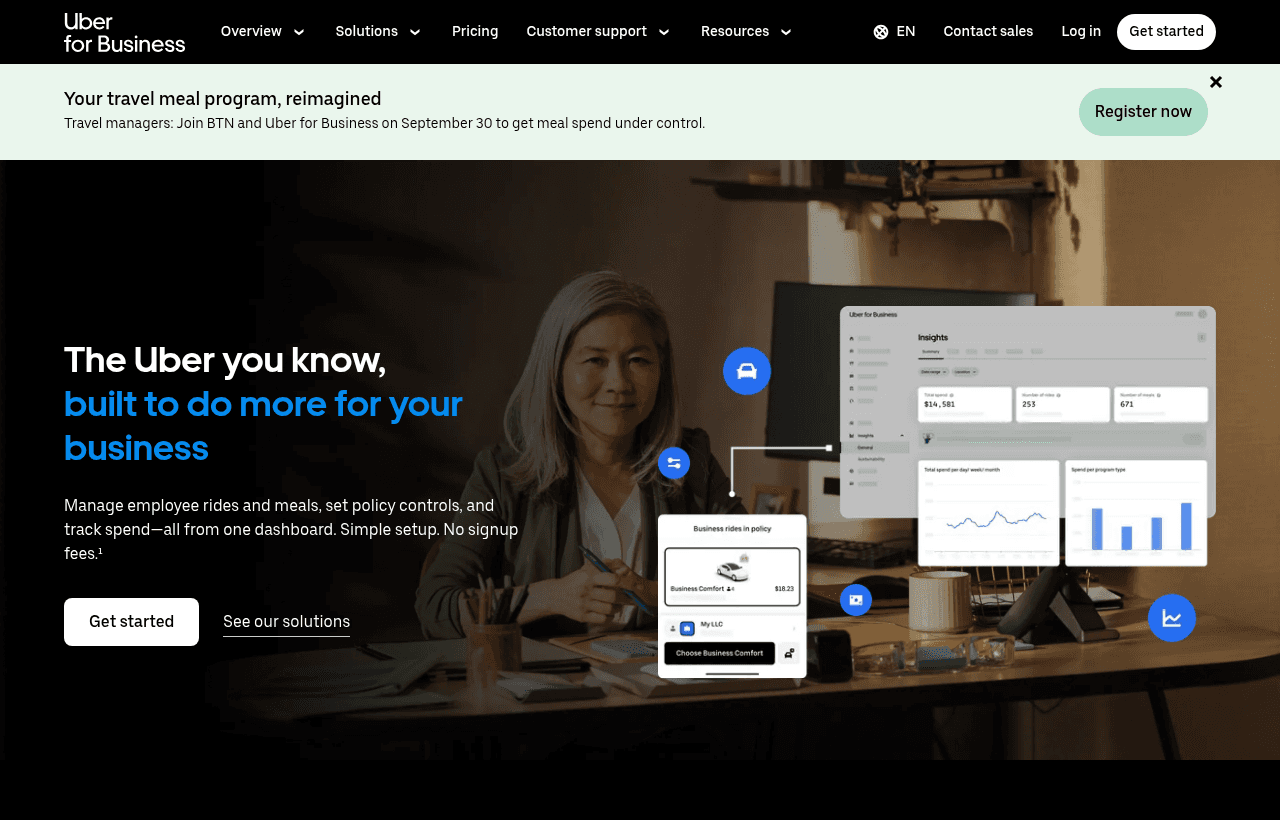 Uber for Business product homepage