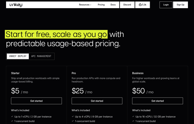 Unkey pricing and plans
