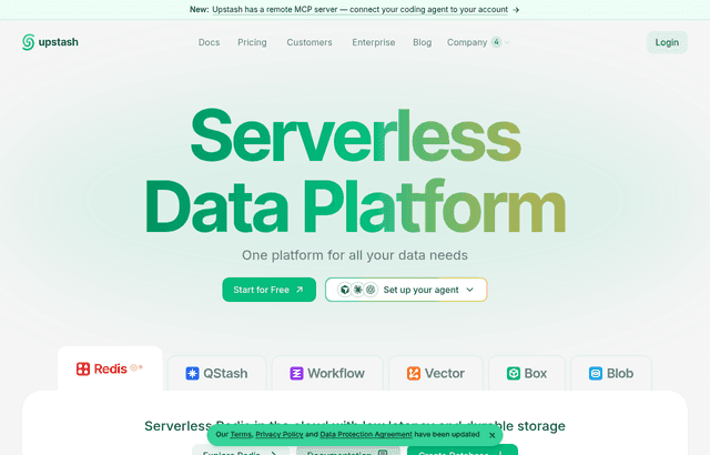 Upstash product homepage