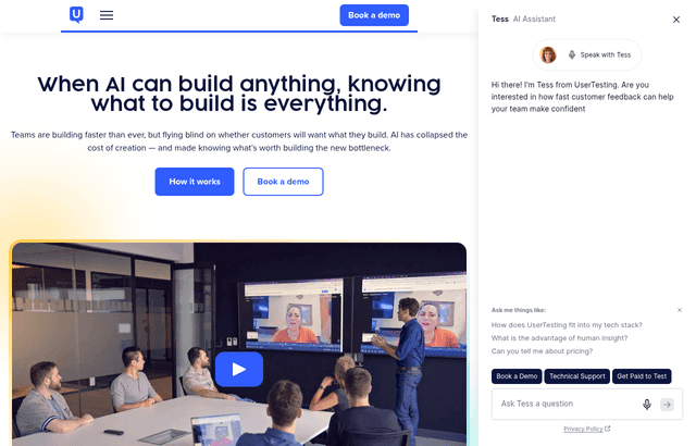 UserTesting product homepage