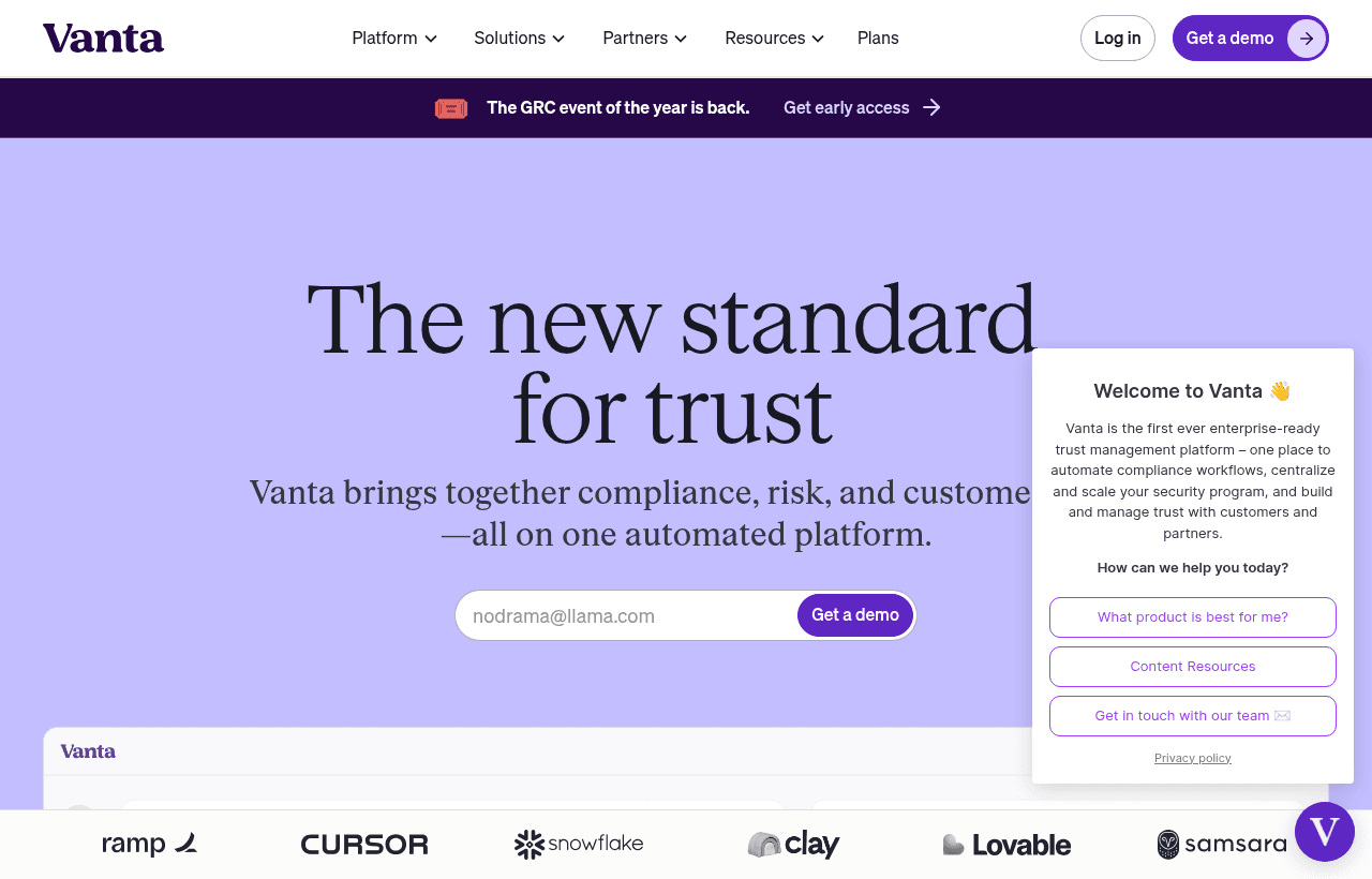 Vanta product homepage