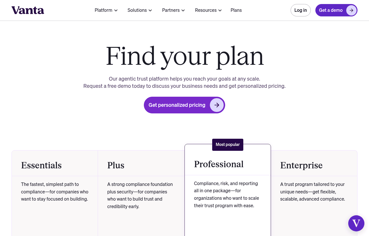 Vanta pricing and plans