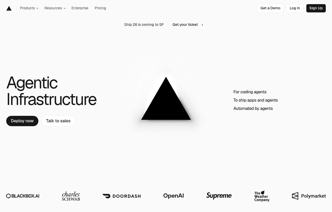 Vercel product homepage