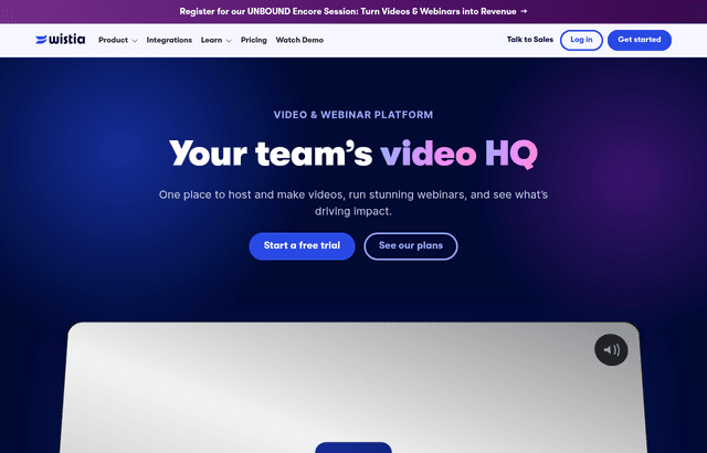 Wistia product homepage