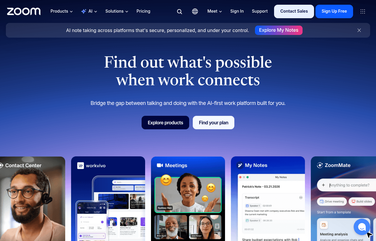 Zoom product homepage