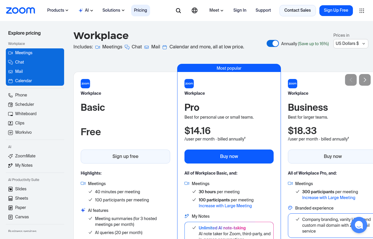 Zoom pricing and plans