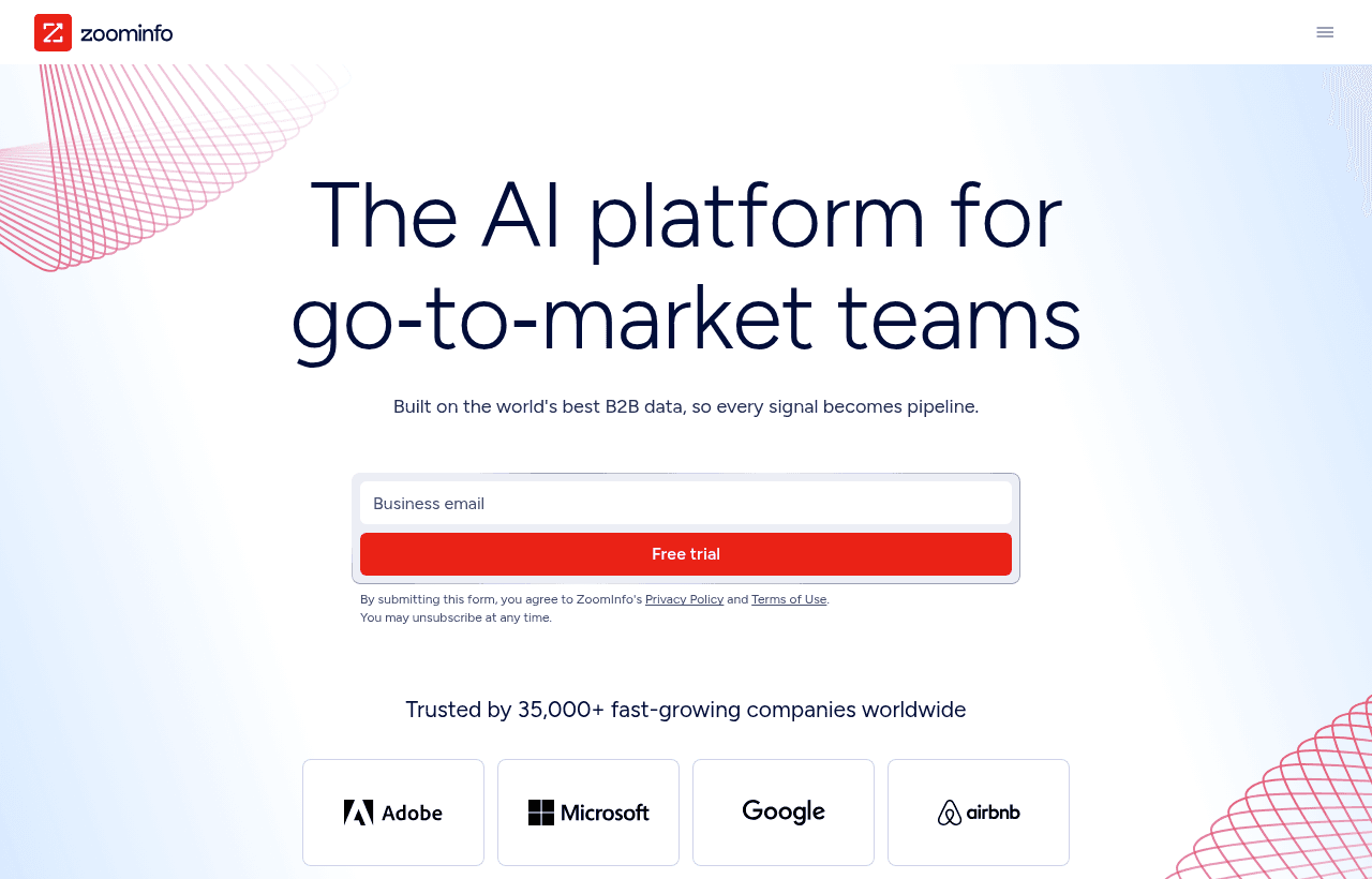 ZoomInfo product homepage